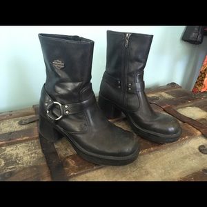 Black leather Harley Davidson moto buckle boots